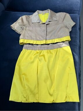 Yellow and Taupe Two-Piece Skirt Set